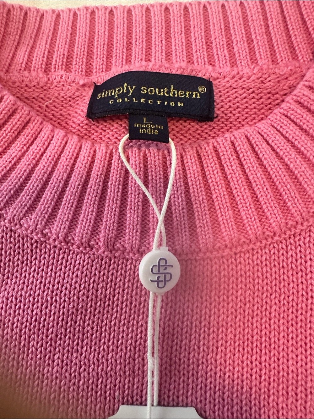 Simply Southern Hot Pink Crewneck Sweater with American Flag Knit - Picture 2 of 8